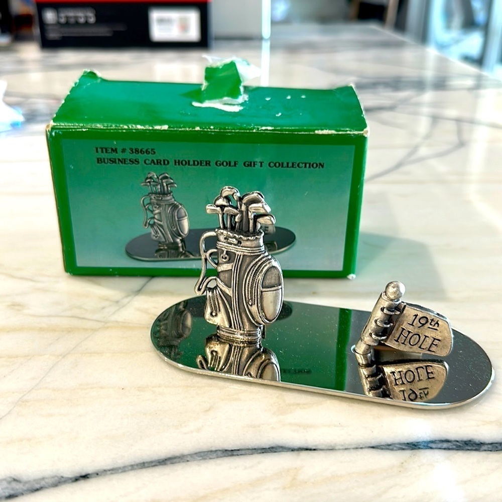 GOLF 19th Hole inspired business card holder Stainless Steel vintage NIB